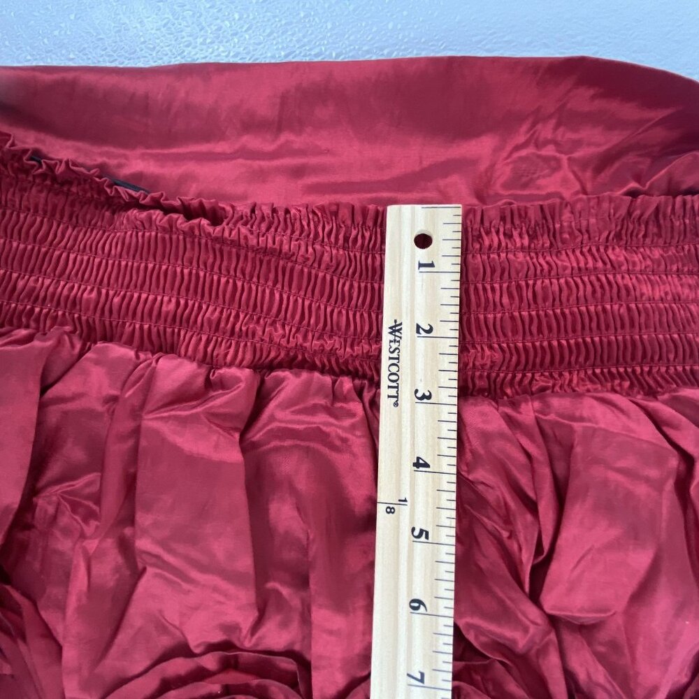 Red Satin Feminine Festive Preppy Fairy Tulle Lined Floral Applique Mini Skirt M - Picture 12 of 14